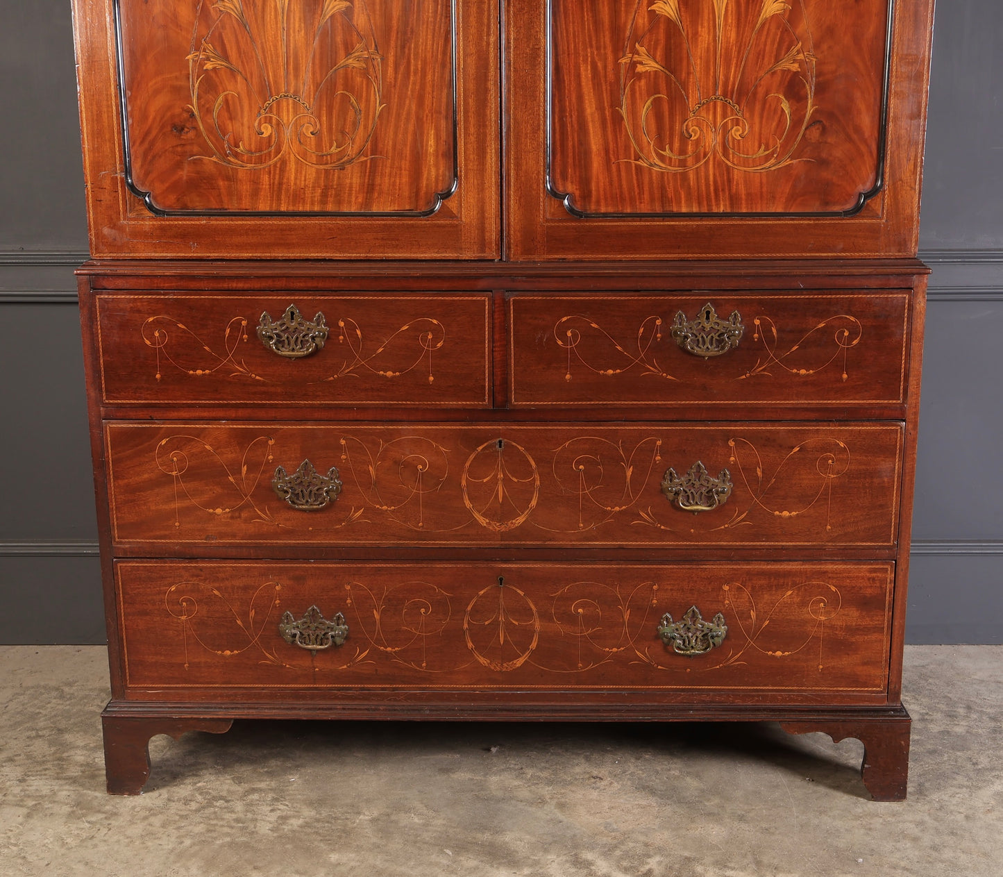 Marquetry Inlaid Mahogany Linen Press