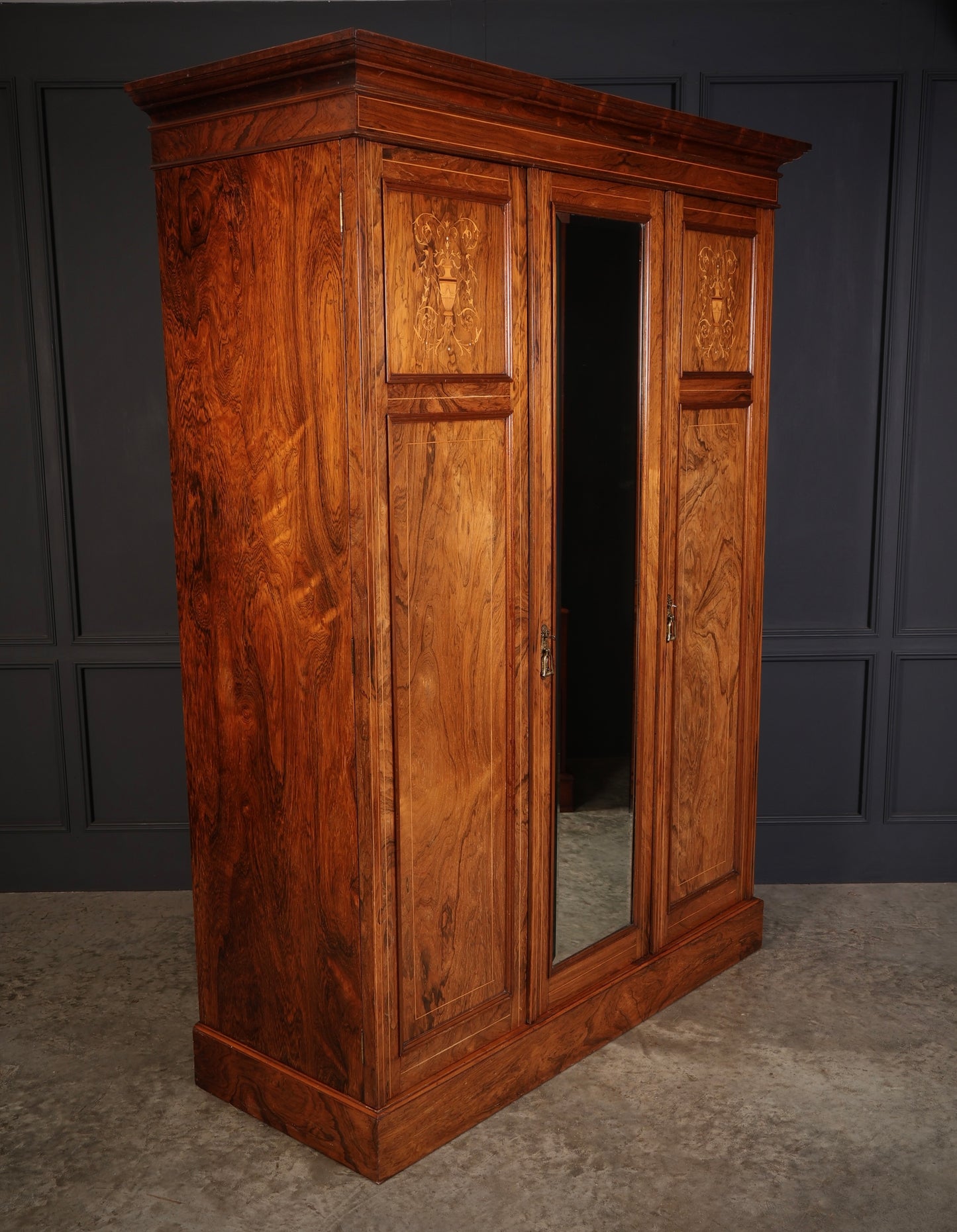 Marquetry Inlaid Rosewood Triple Wardrobe