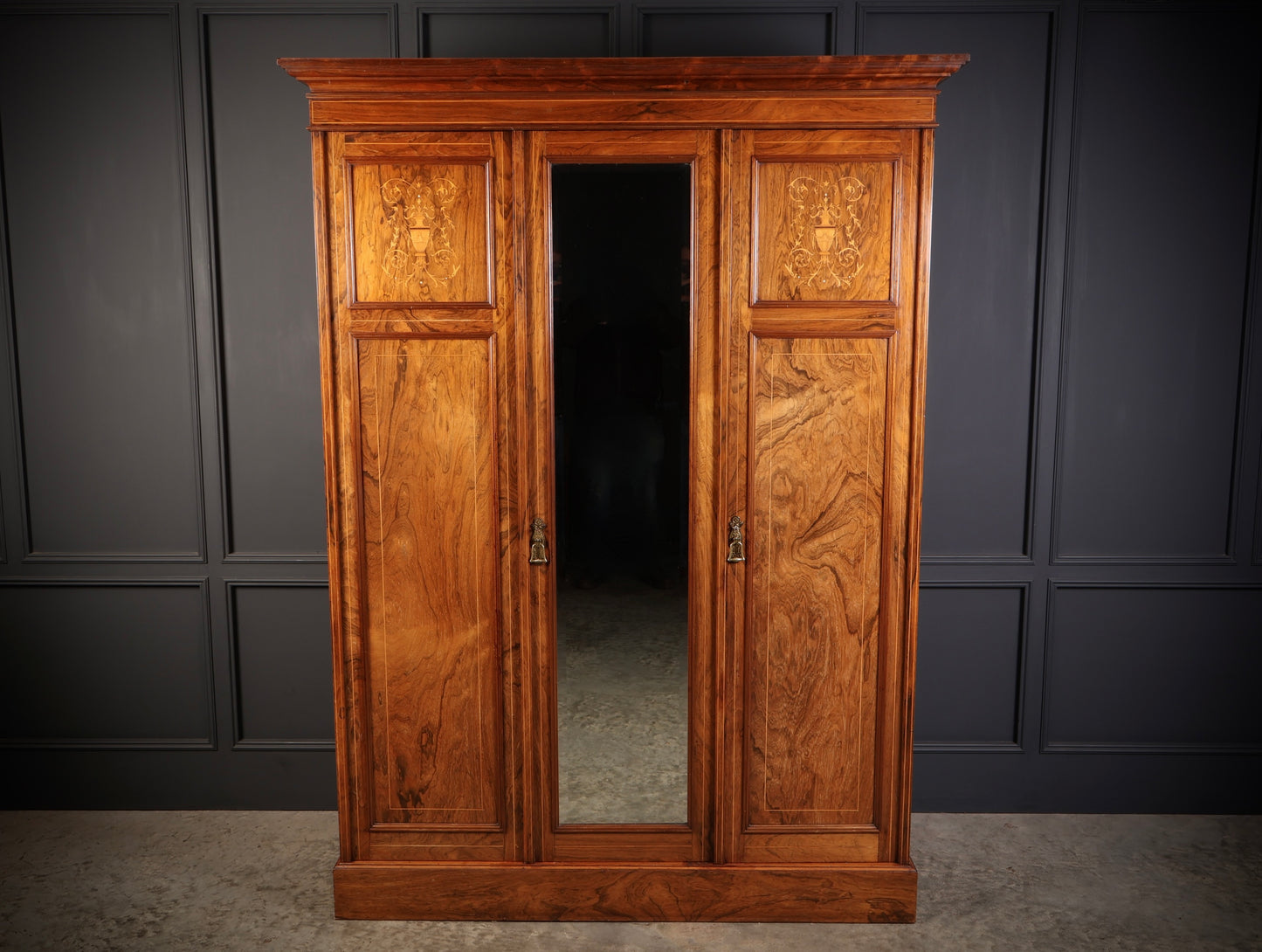 Marquetry Inlaid Rosewood Triple Wardrobe