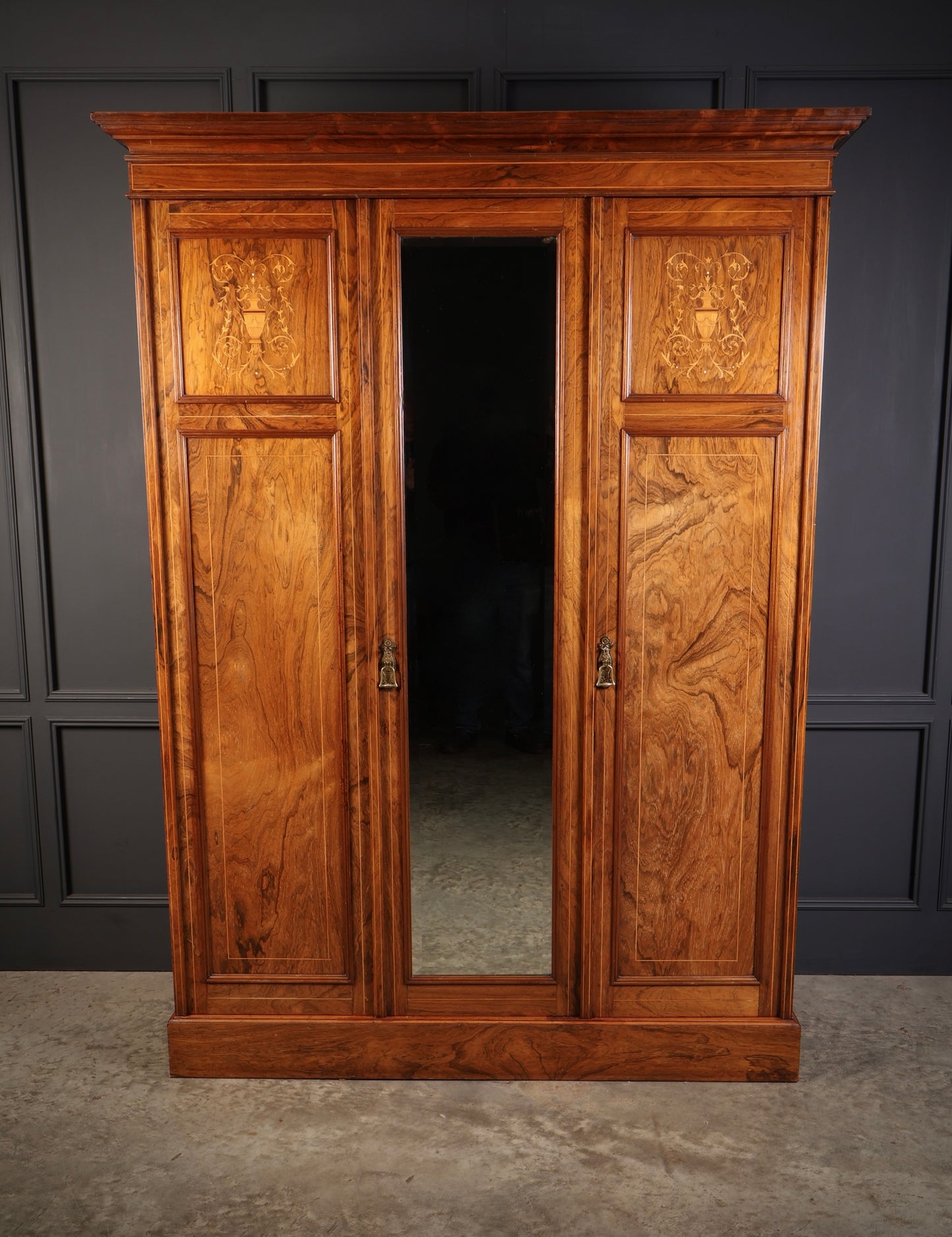 Marquetry Inlaid Rosewood Triple Wardrobe