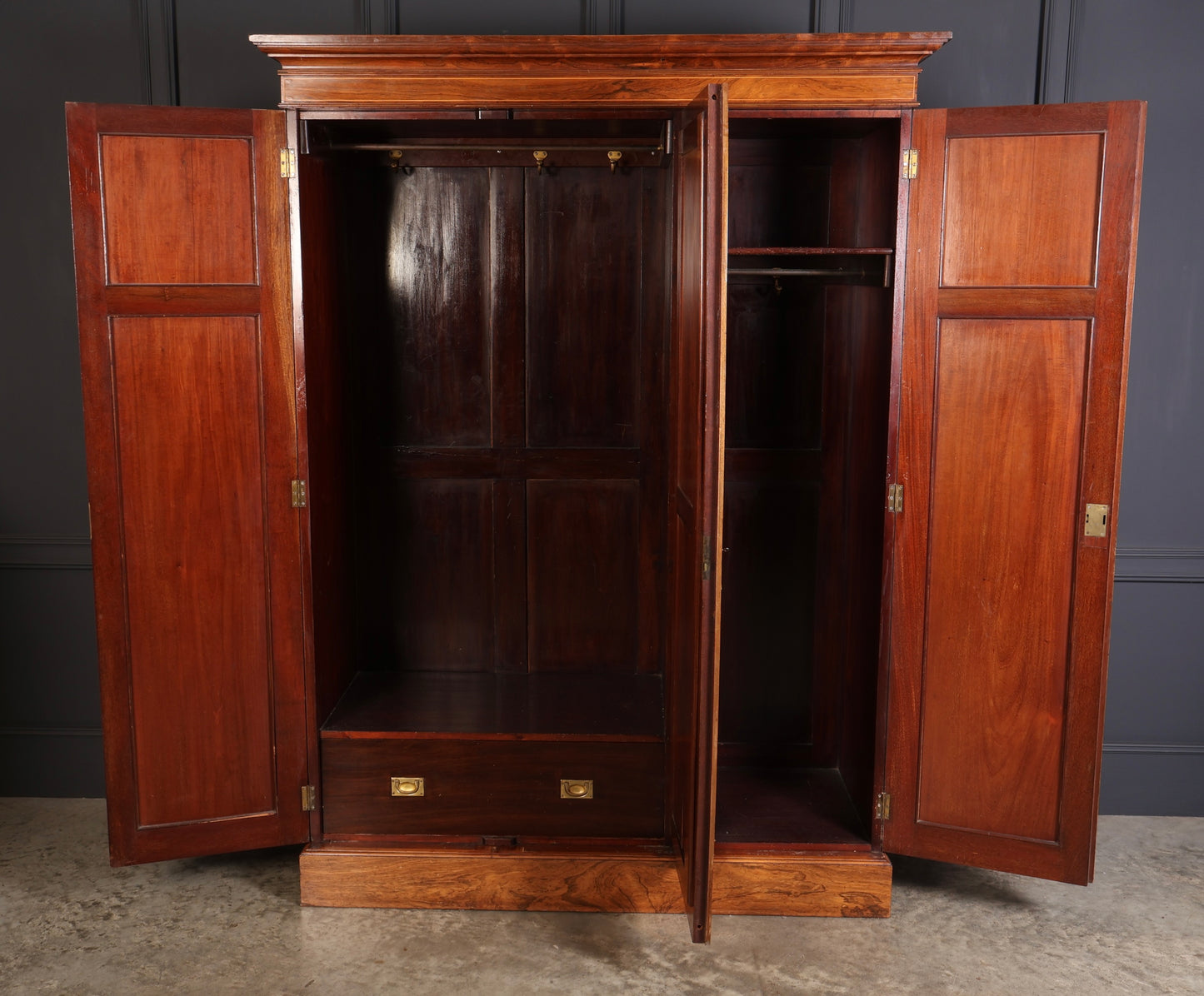 Marquetry Inlaid Rosewood Triple Wardrobe