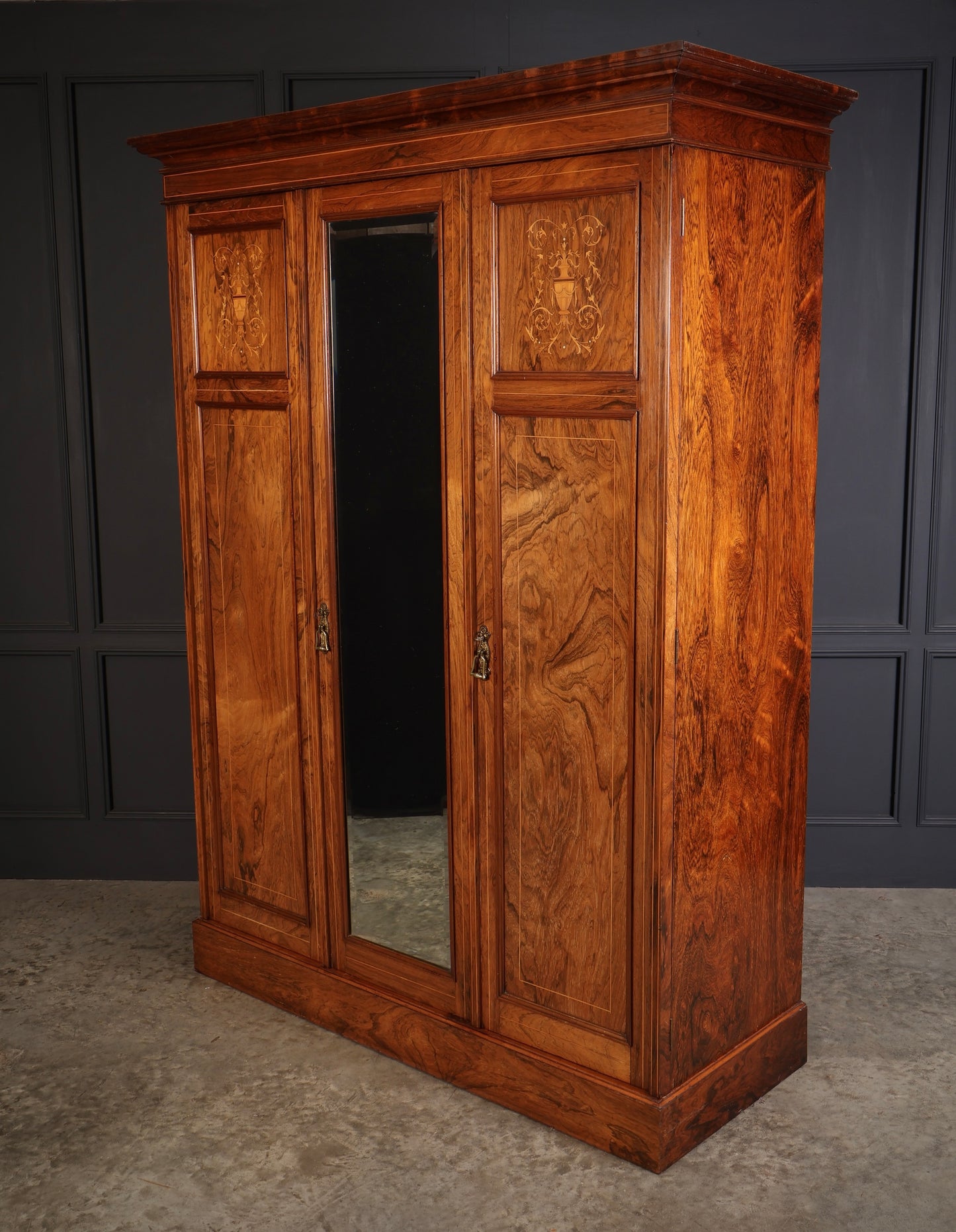 Marquetry Inlaid Rosewood Triple Wardrobe