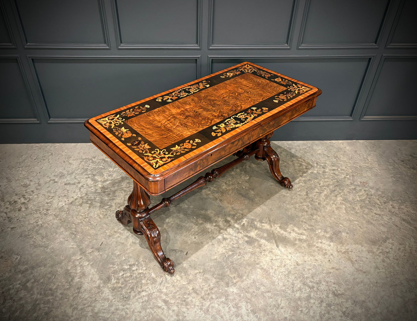 Marquetry Inlaid Walnut Library Table