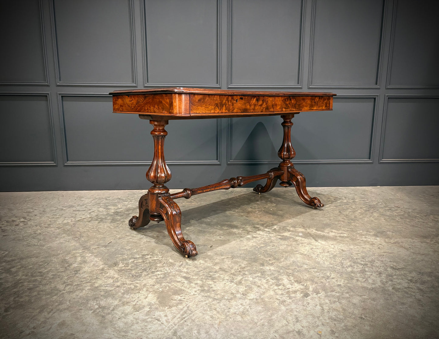 Marquetry Inlaid Walnut Library Table