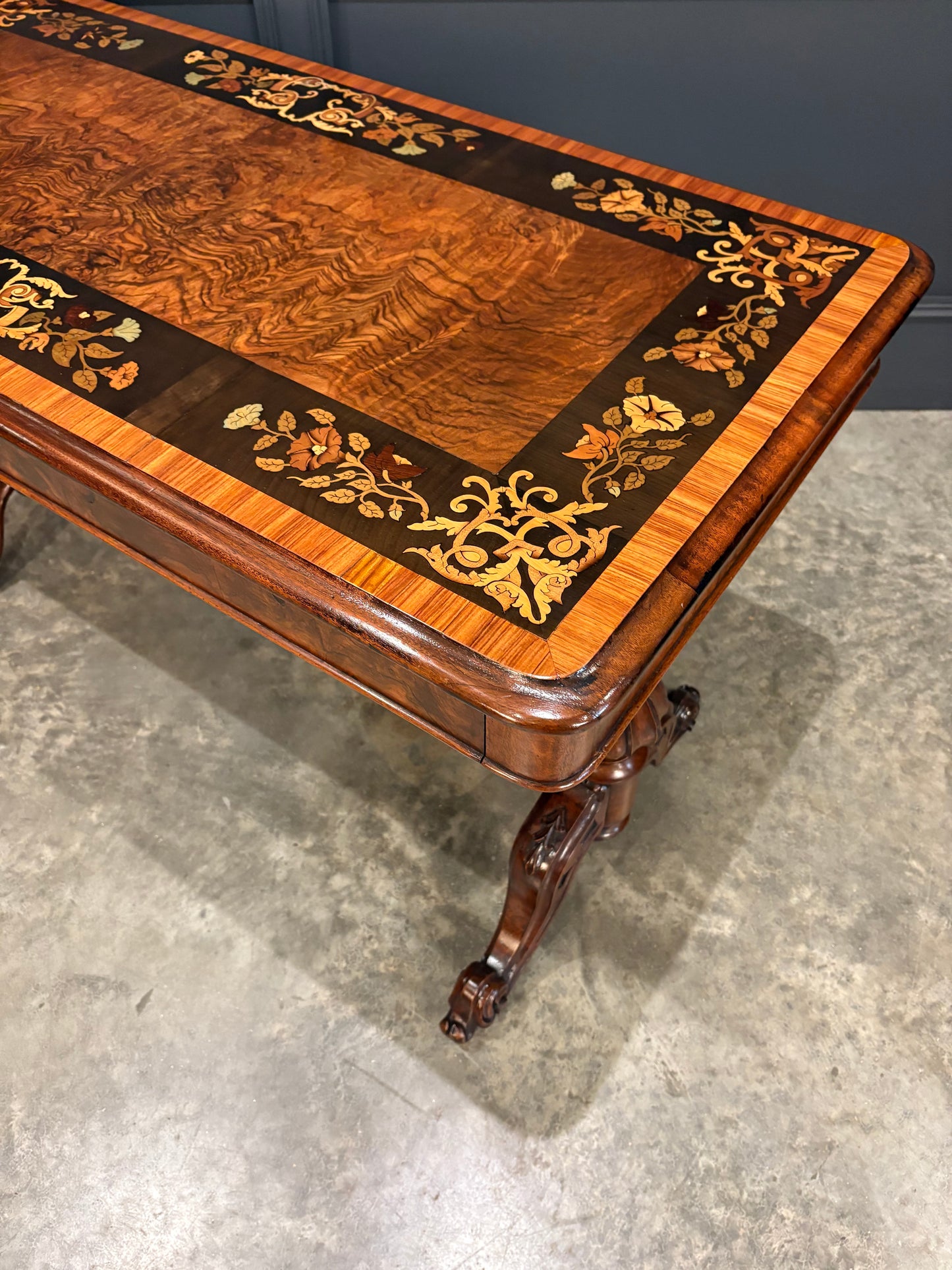 Marquetry Inlaid Walnut Library Table