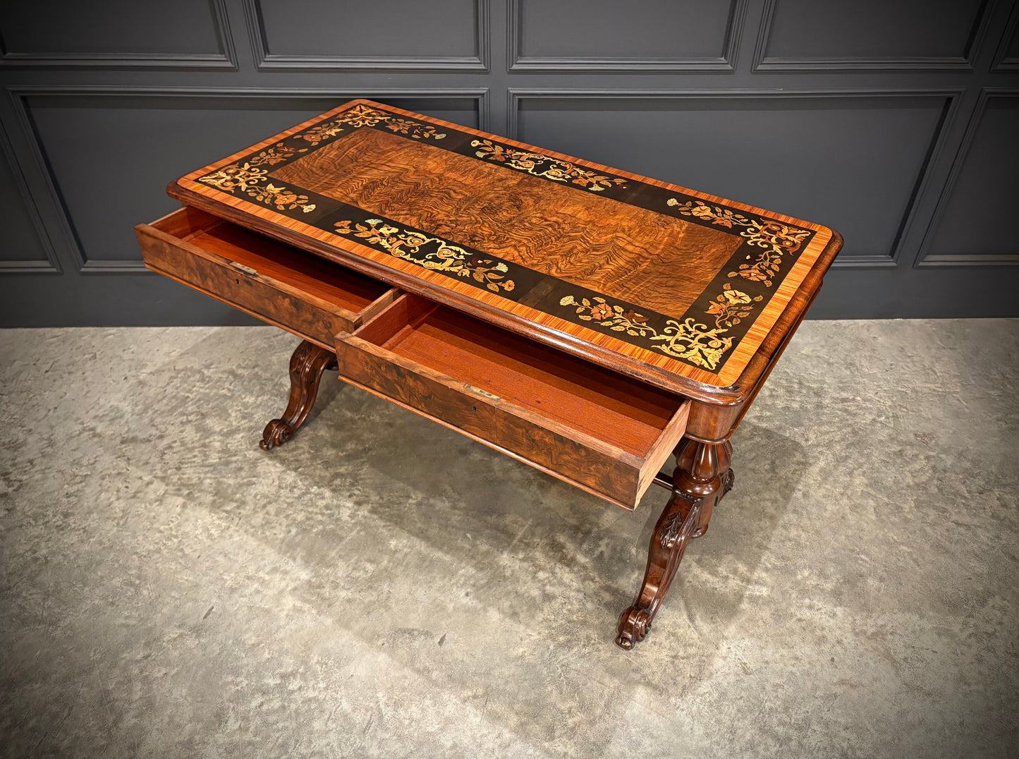 Marquetry Inlaid Walnut Library Table
