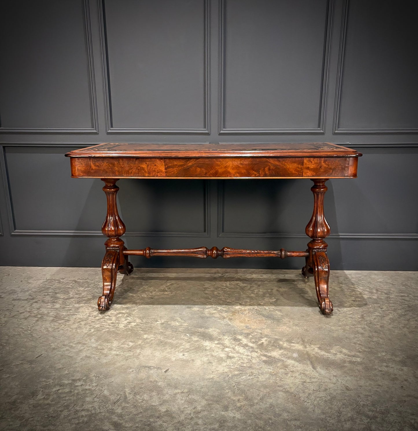 Marquetry Inlaid Walnut Library Table