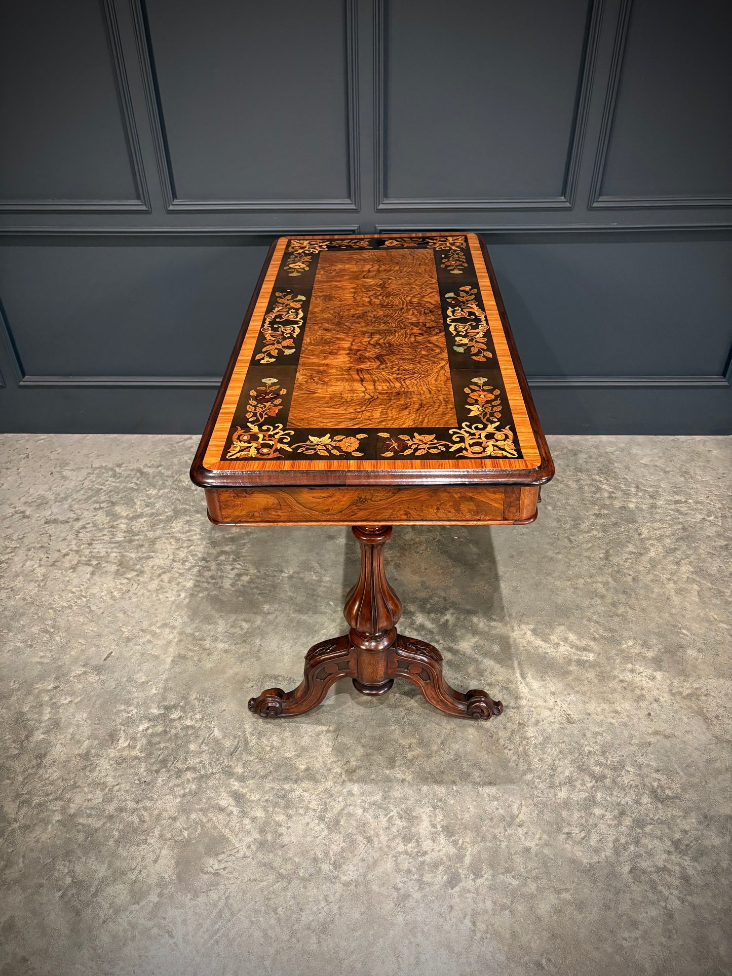 Marquetry Inlaid Walnut Library Table