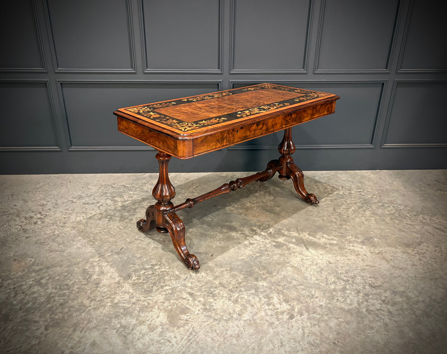 Marquetry Inlaid Walnut Library Table