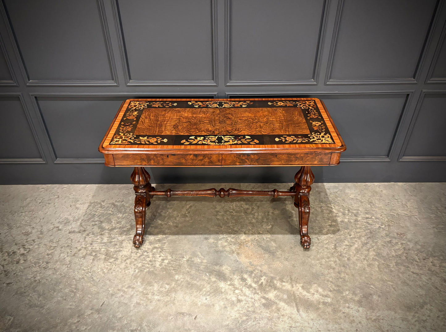 Marquetry Inlaid Walnut Library Table