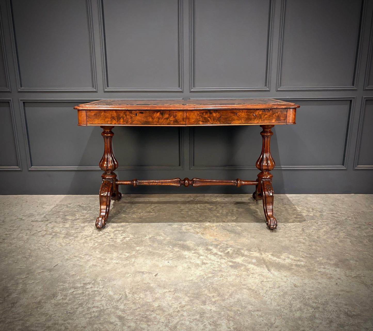 Marquetry Inlaid Walnut Library Table