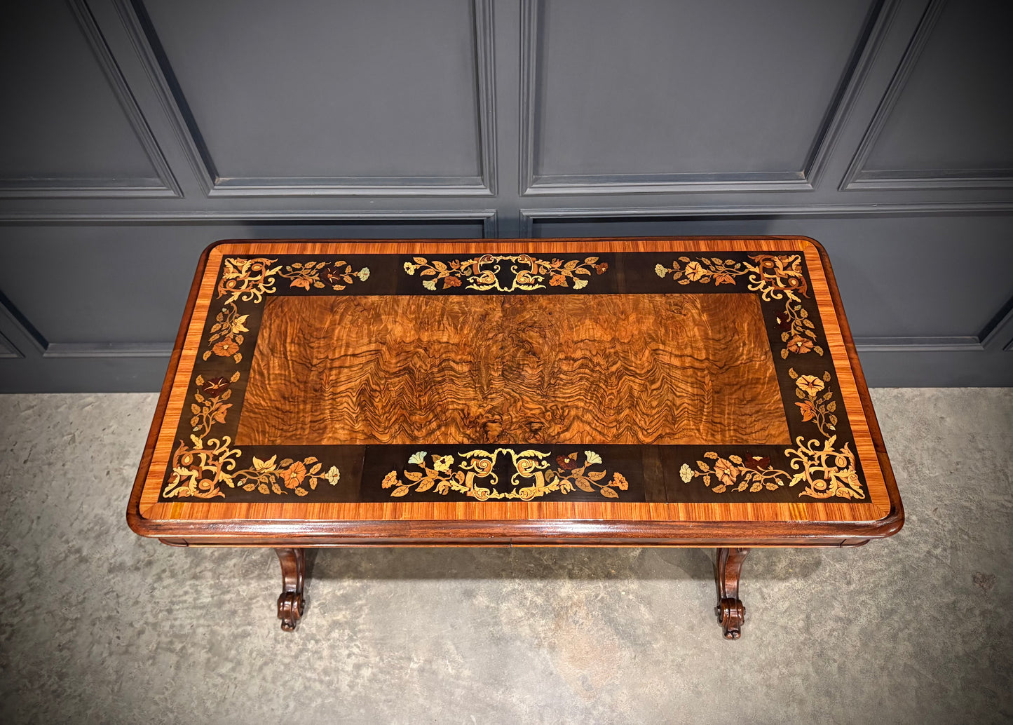Marquetry Inlaid Walnut Library Table