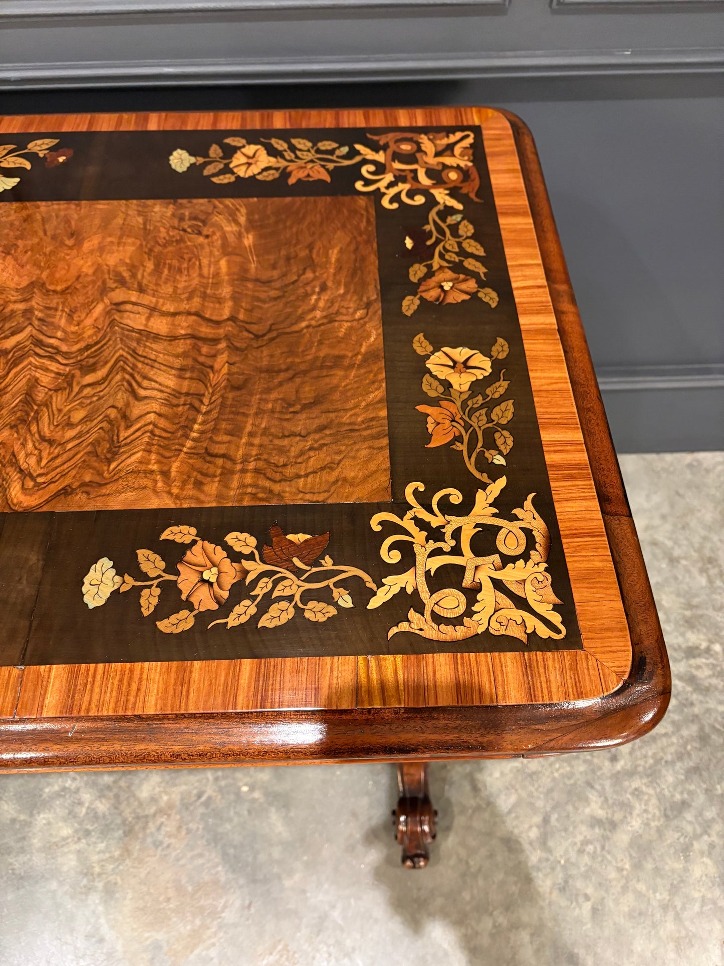 Marquetry Inlaid Walnut Library Table