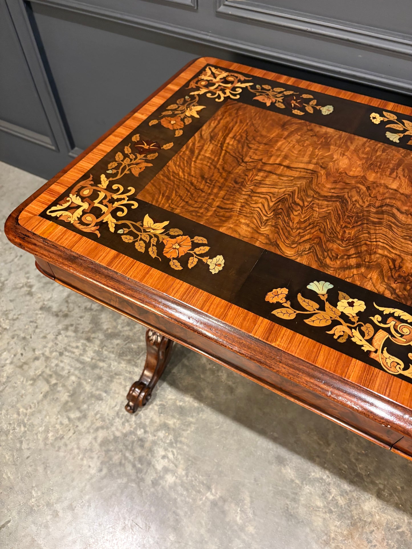 Marquetry Inlaid Walnut Library Table