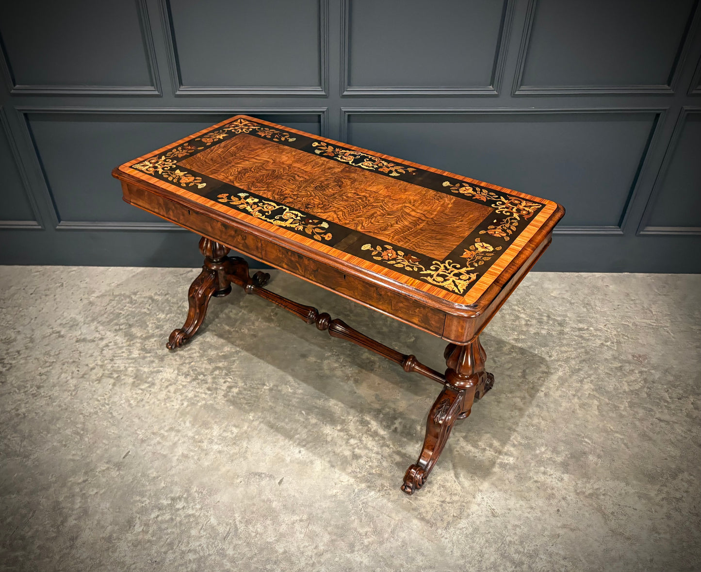 Marquetry Inlaid Walnut Library Table