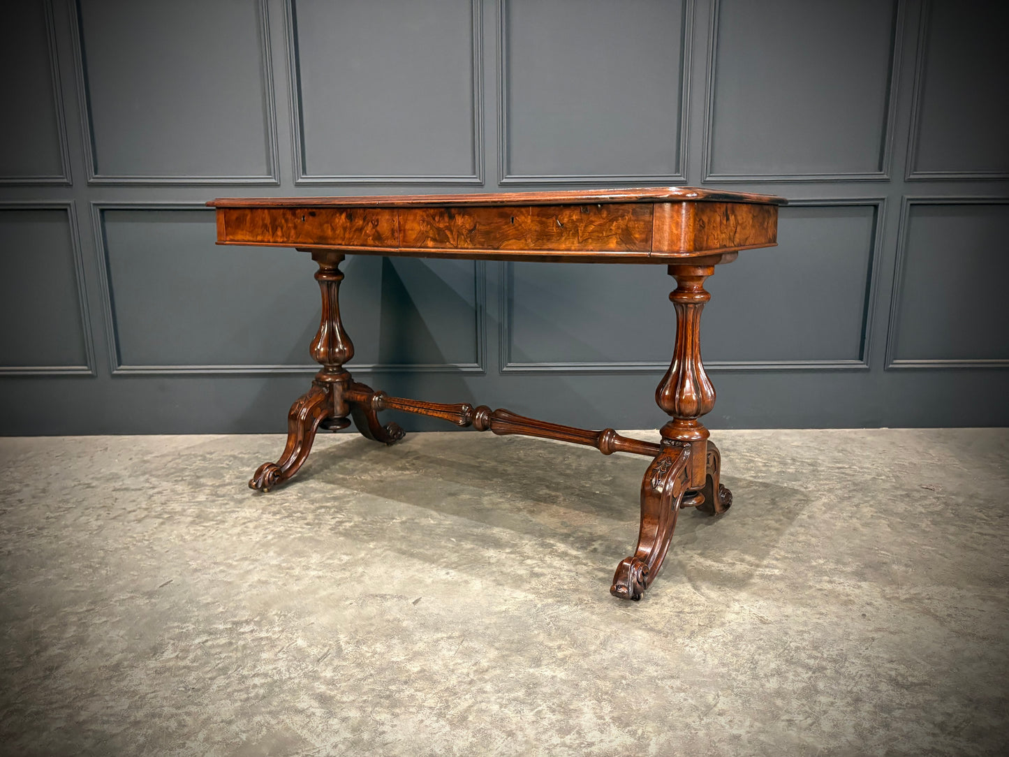 Marquetry Inlaid Walnut Library Table
