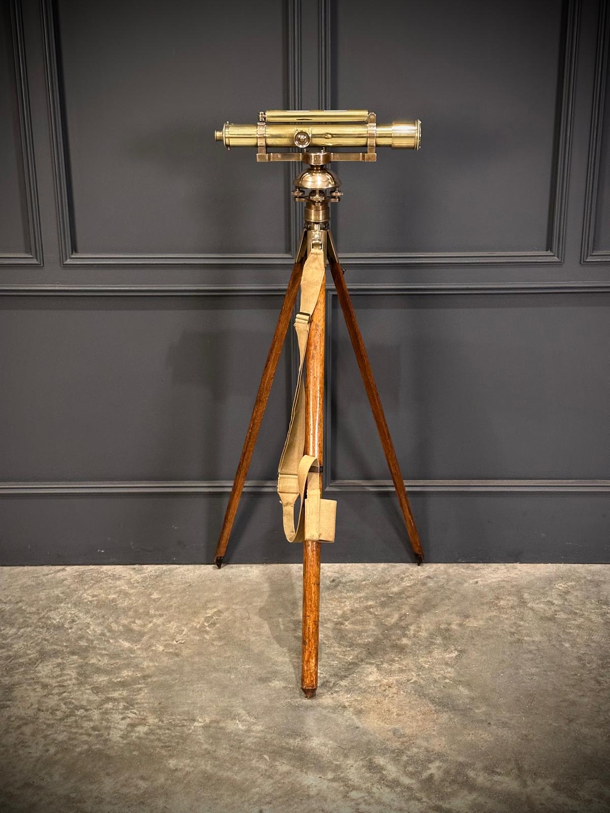 Brass Surveyors Level On Oak Tripod Stand