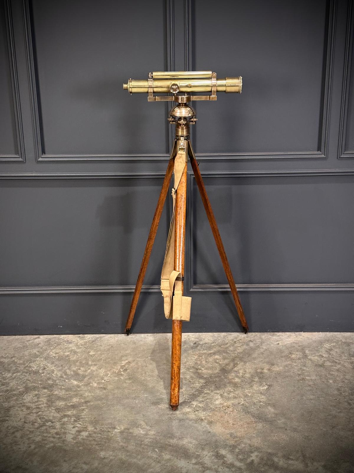 Brass Surveyors Level On Oak Tripod Stand