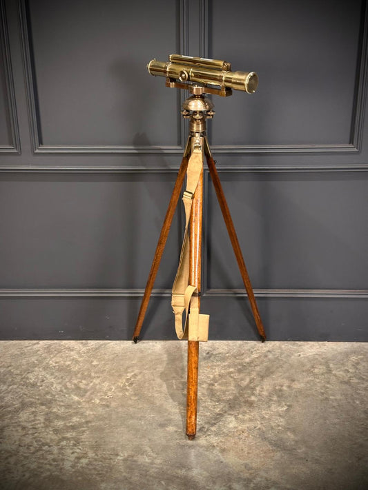 Brass Surveyors Level On Oak Tripod Stand