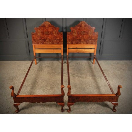 Pair Of Queen Anne Style Walnut Bed Frames