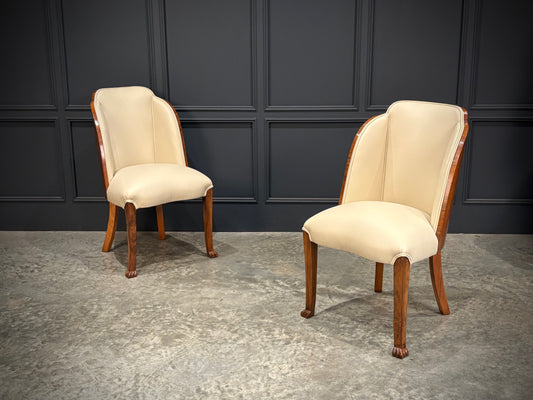 Pair of Art Deco Walnut & Leather Chairs