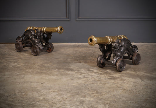 Pair of Brass & Cast Iron Table Top Cannons