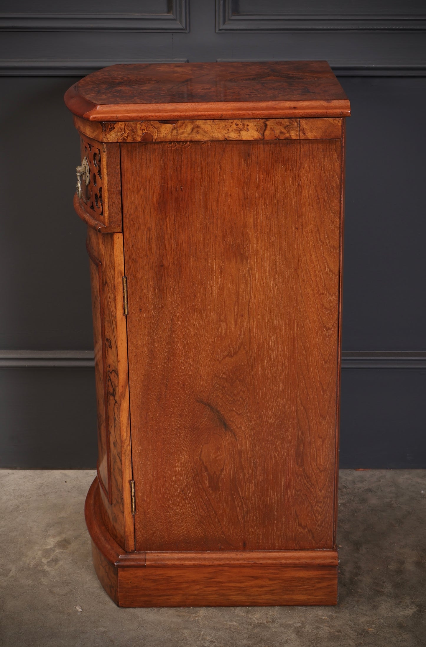 Pair of Burr Walnut Bow Front Bedside Cabinets