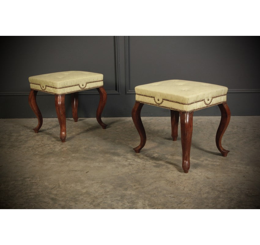 Pair of Early Victorian Mahogany & Silk Footstools – LT Antiques