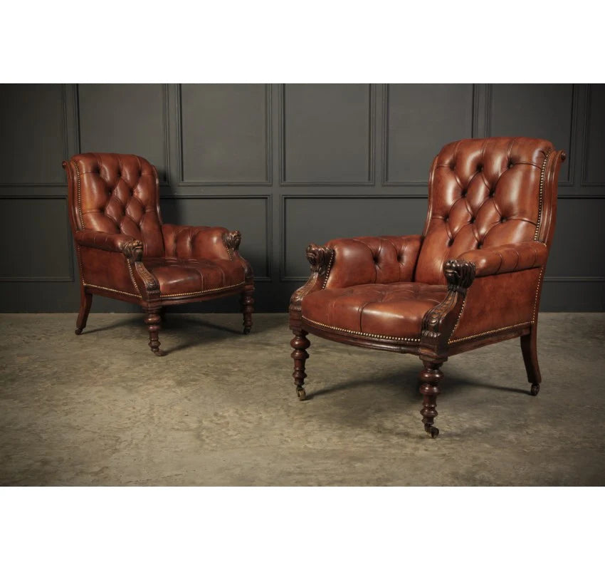 Pair of Leather Library Armchairs 