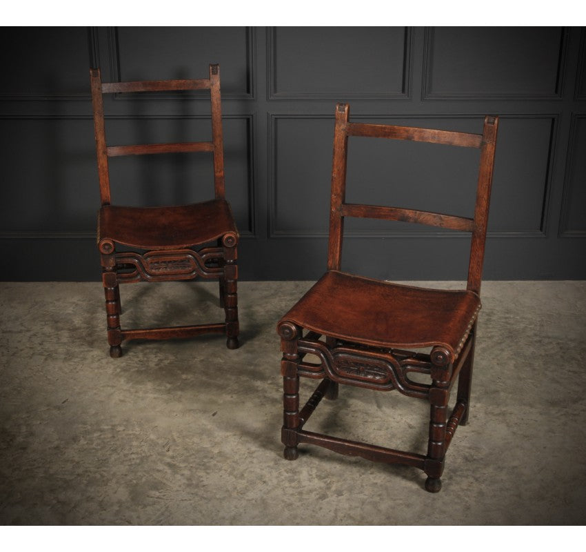 Pair of Oak & Leather Chairs