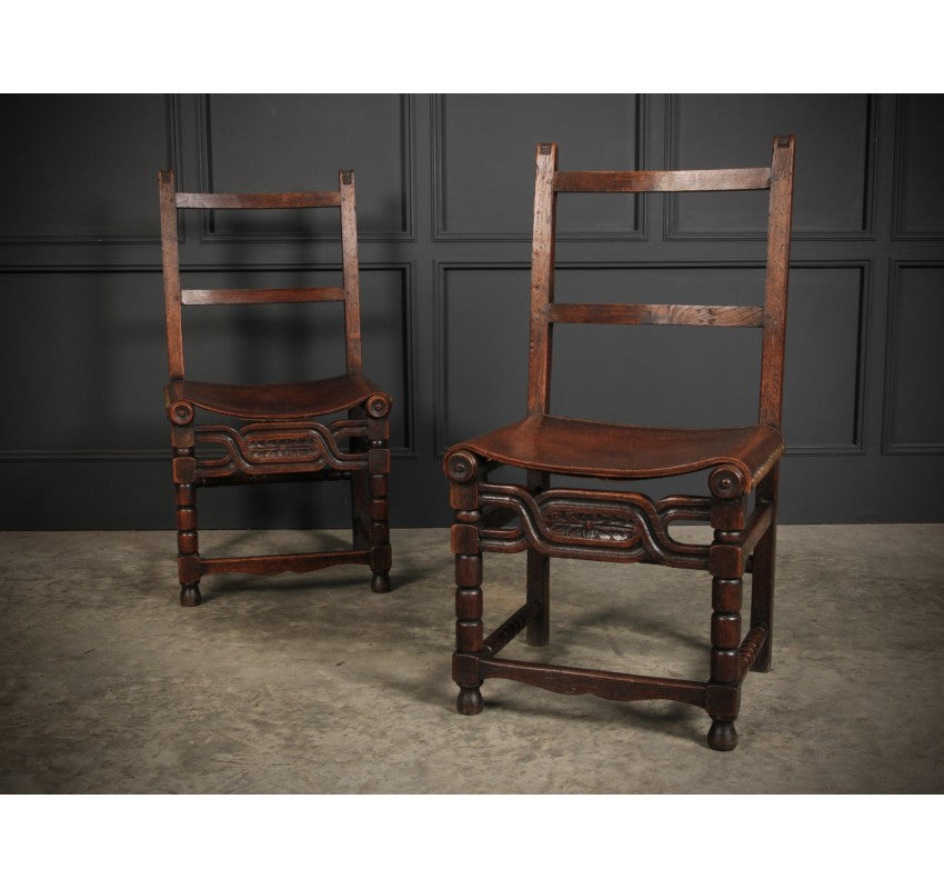 Pair of Oak & Leather Chairs