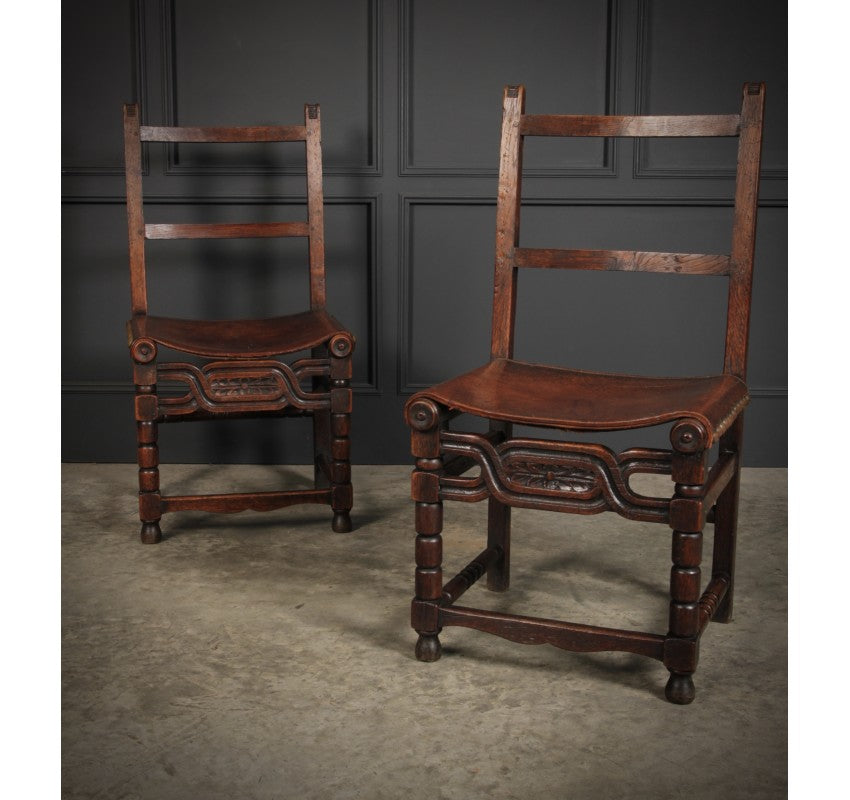 Pair of Oak & Leather Chairs