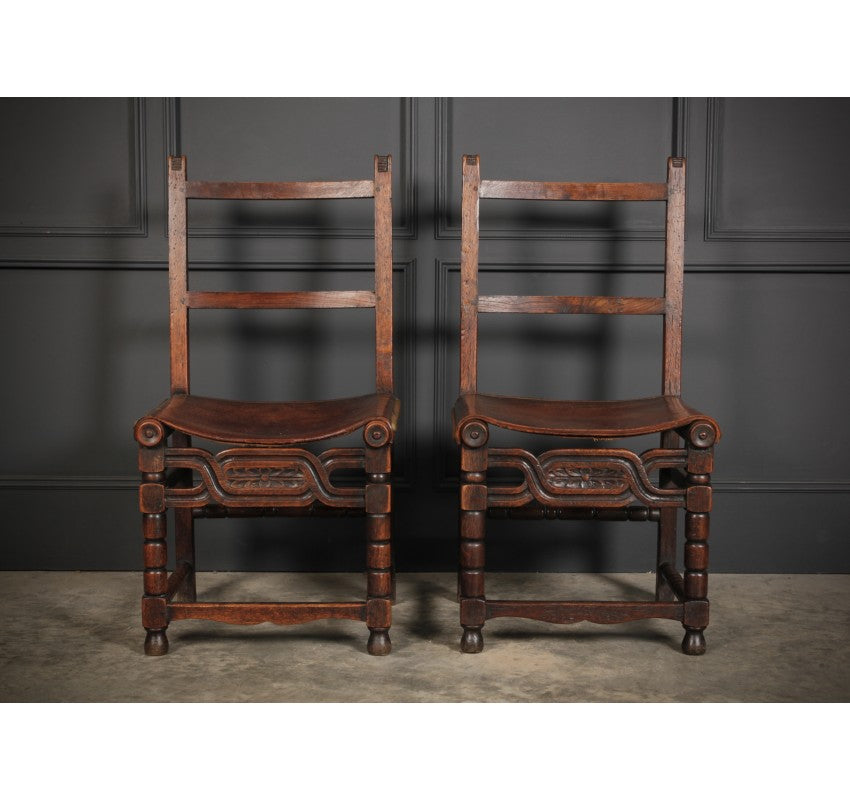 Pair of Oak & Leather Chairs