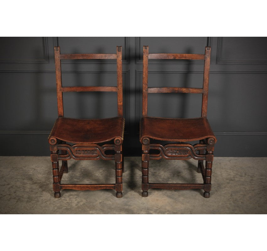 Pair of Oak & Leather Chairs