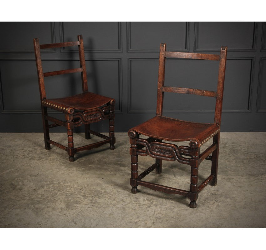 Pair of Oak & Leather Chairs