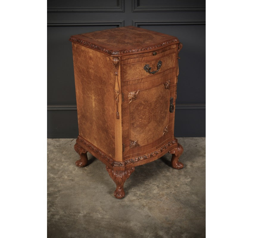 Pair of Queen Anne Style Burr Walnut Bedside Cabinets