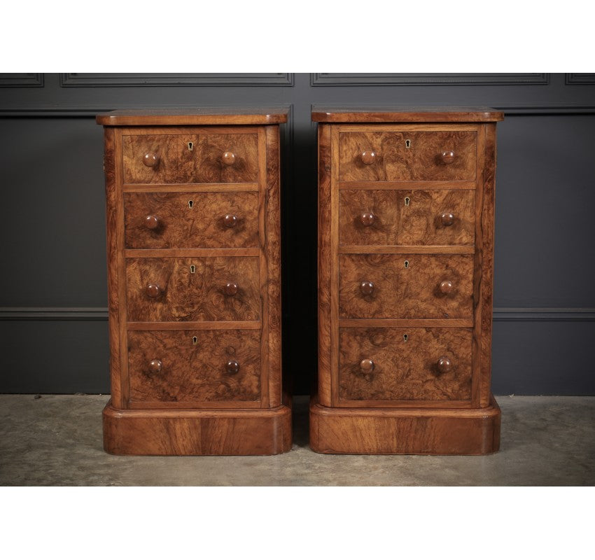 Pair of Victorian Burr Walnut Bedside Cabinets