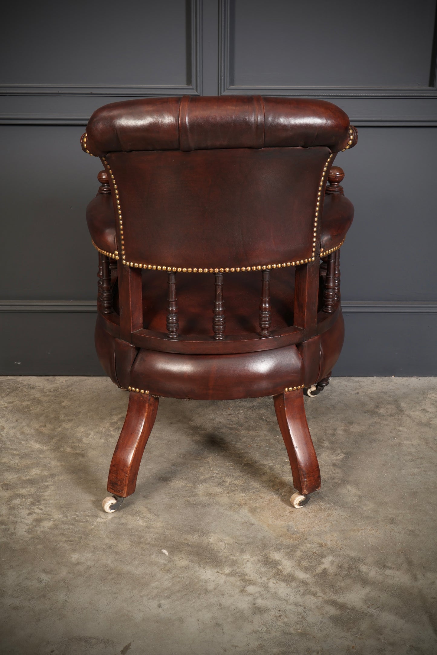 Pair of Victorian Mahogany & Buttoned Leather Captains Desk Chairs