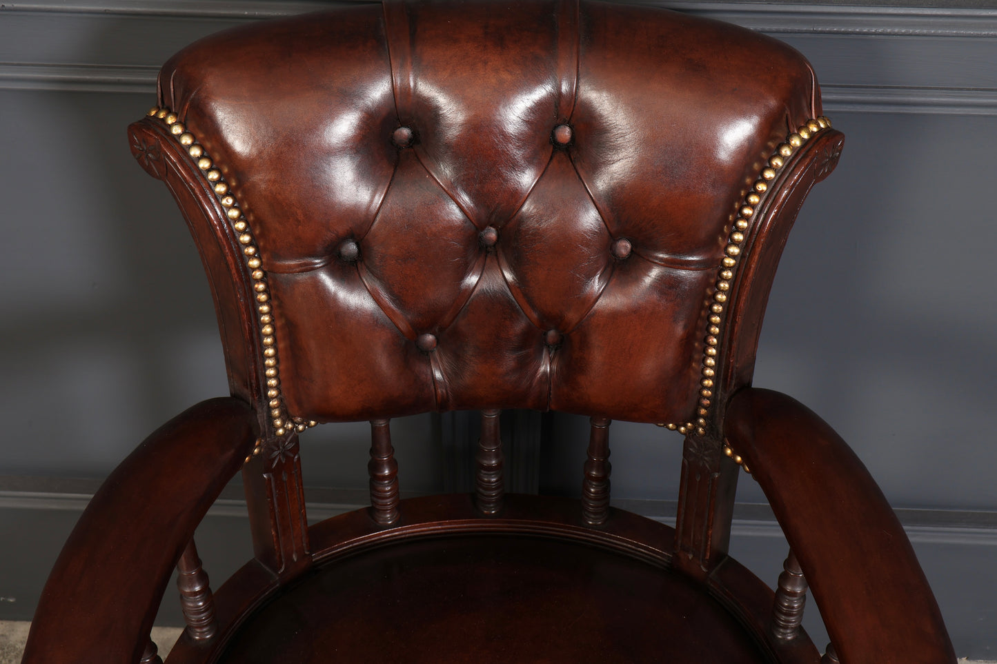 Pair of Victorian Mahogany & Buttoned Leather Captains Desk Chairs