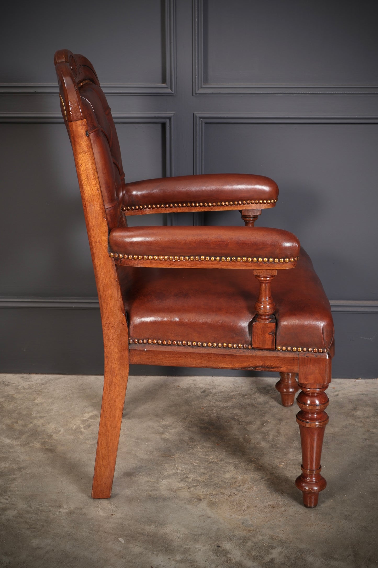 Pair of Walnut & Leather Library Desk Chairs by 'Lamb Manchester'