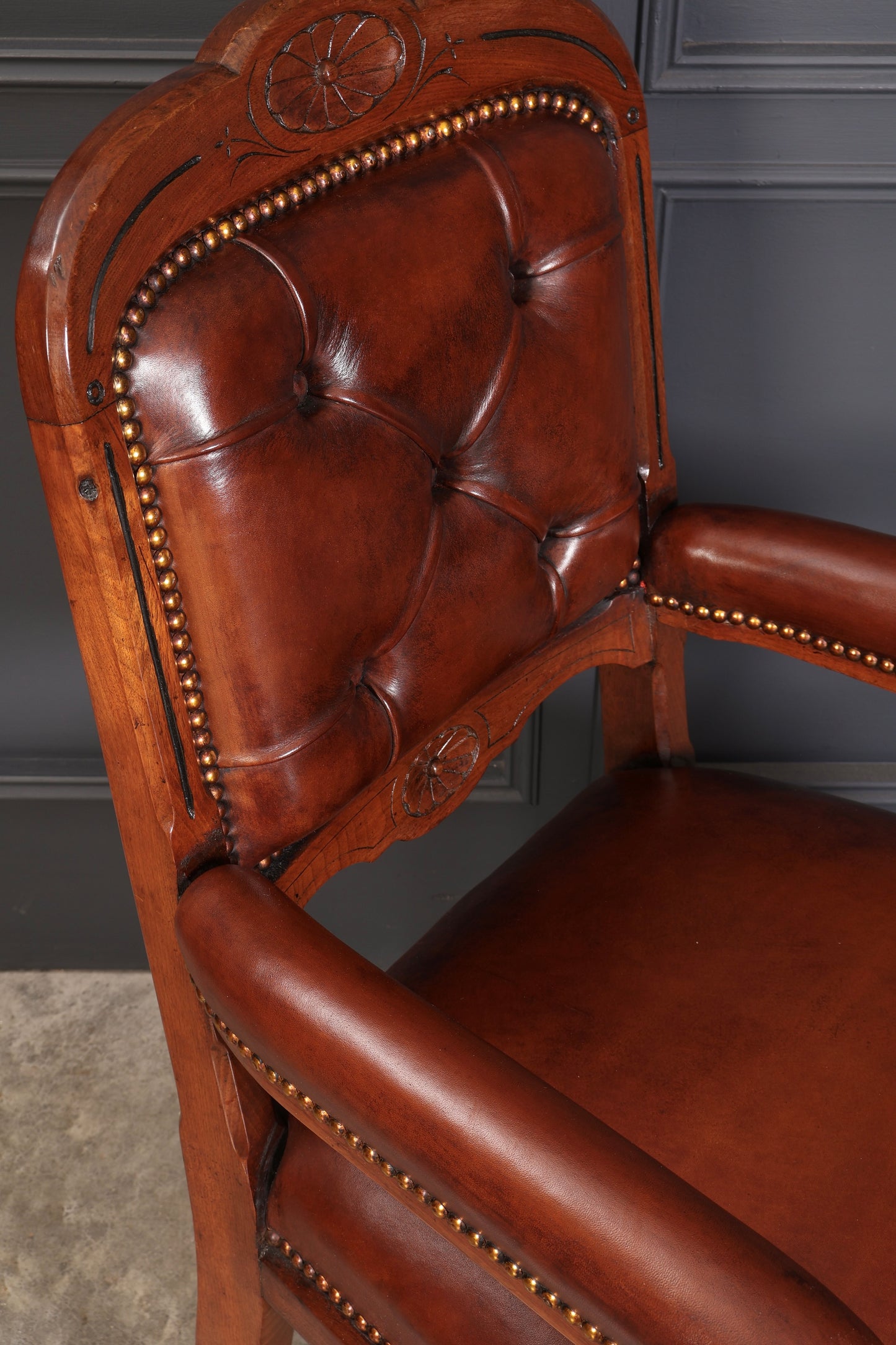 Pair of Walnut & Leather Library Desk Chairs by 'Lamb Manchester'