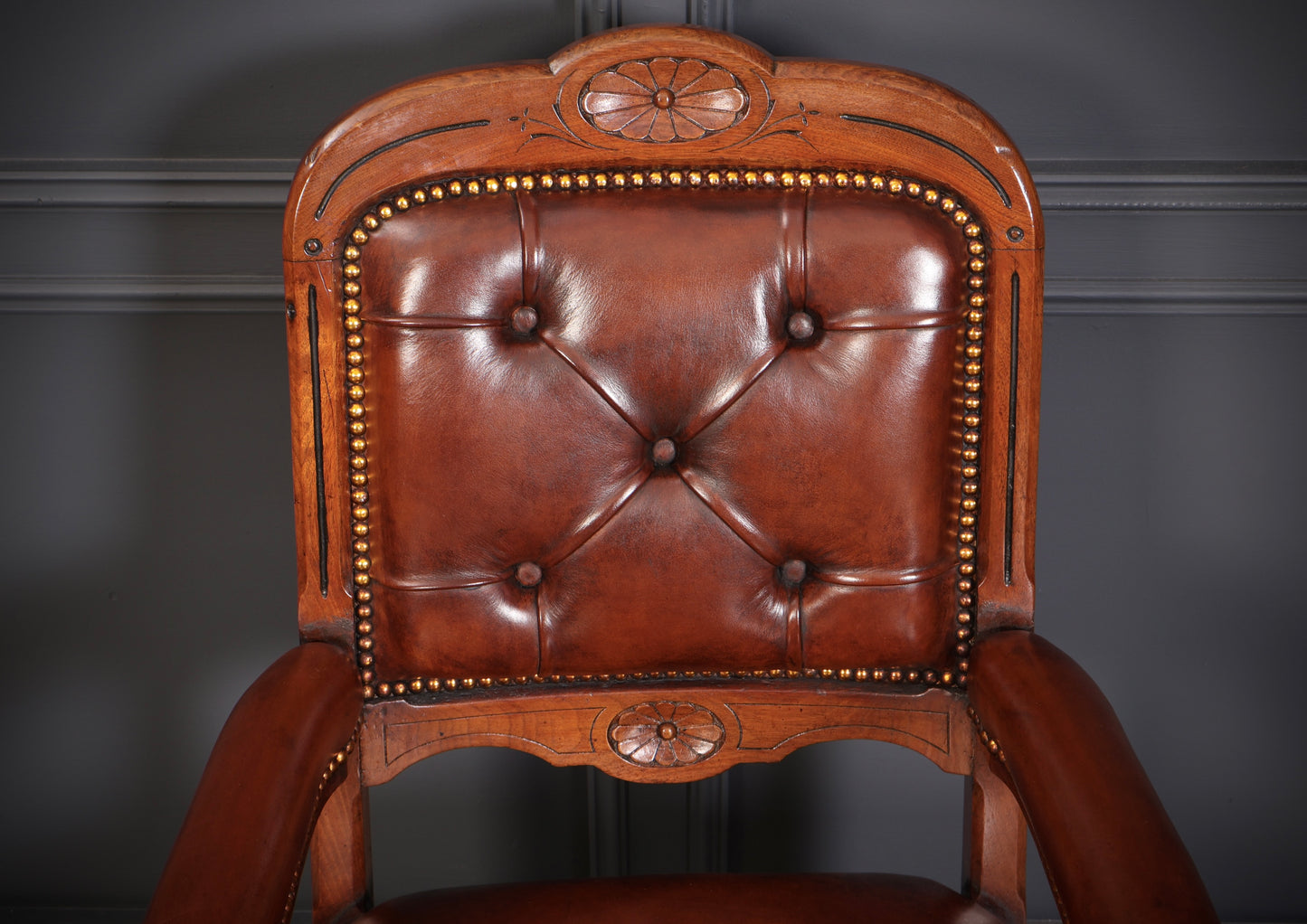 Pair of Walnut & Leather Library Desk Chairs by 'Lamb Manchester'