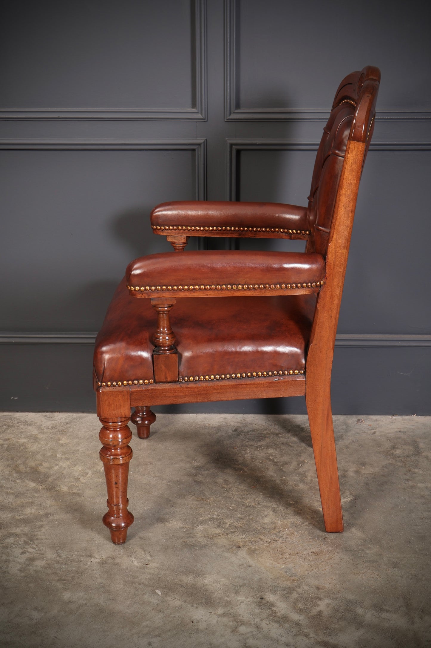 Pair of Walnut & Leather Library Desk Chairs by 'Lamb Manchester'