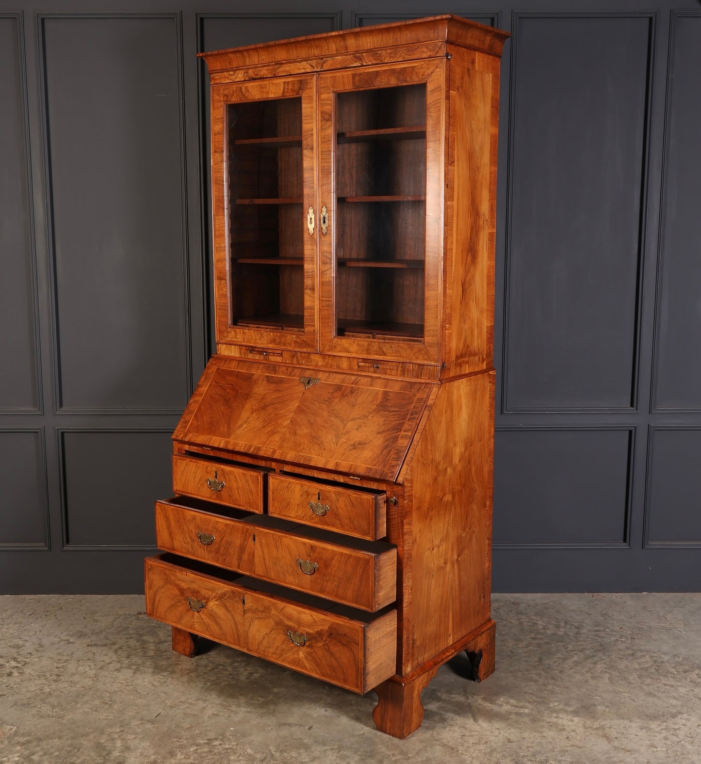 18th Century Queen Anne Walnut Bureau Bookcase