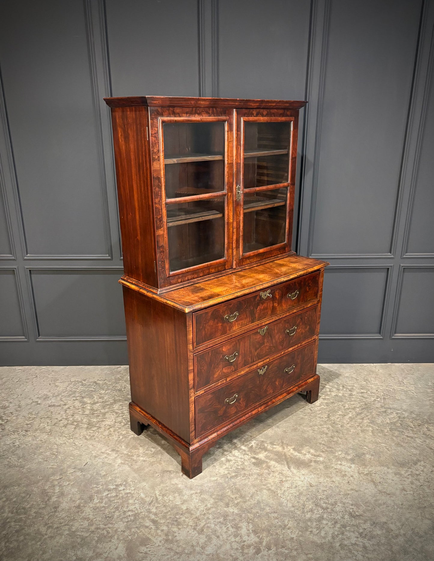 Queen Anne Walnut Secretaire Bookcase