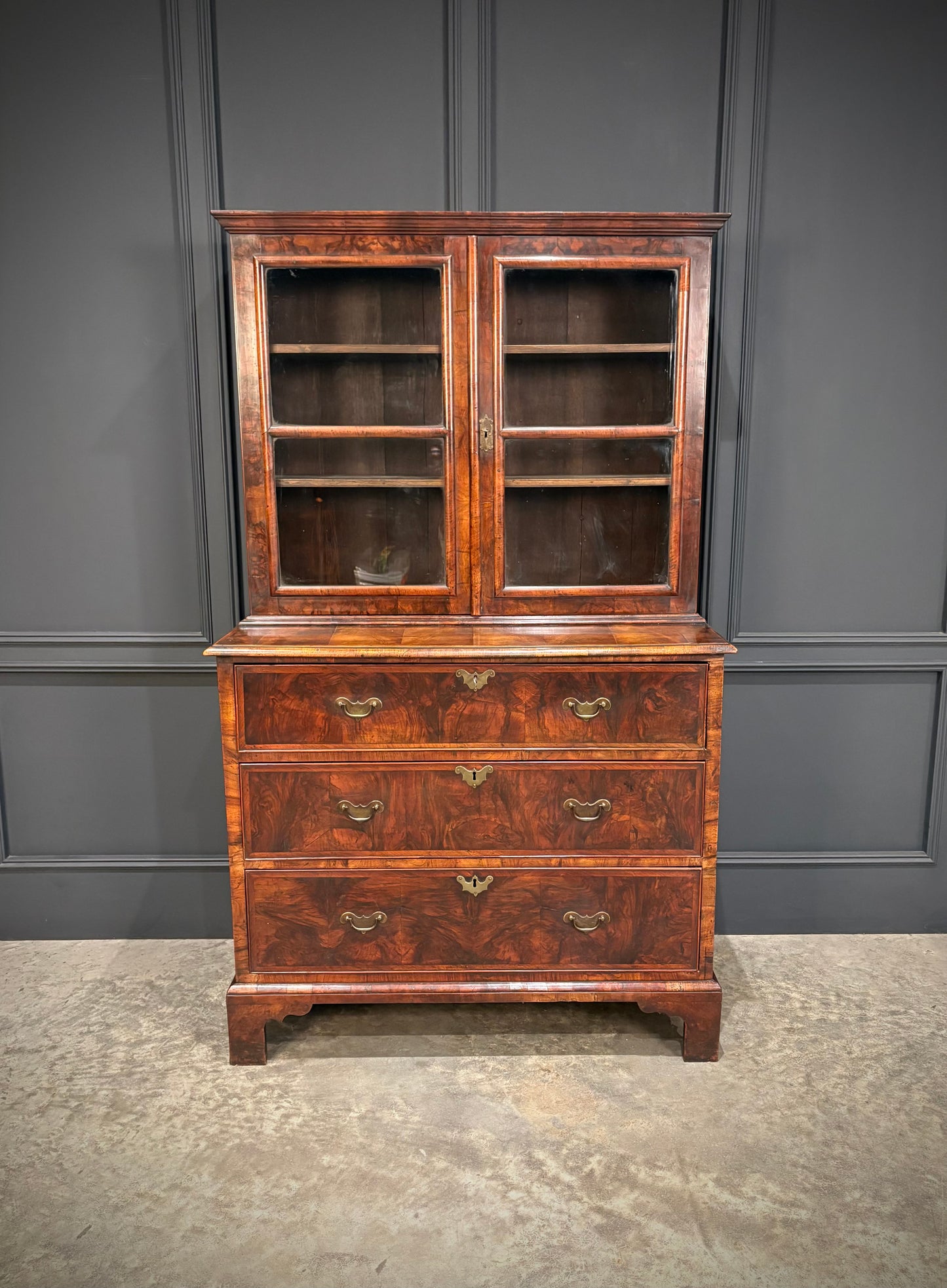 Queen Anne Walnut Secretaire Bookcase