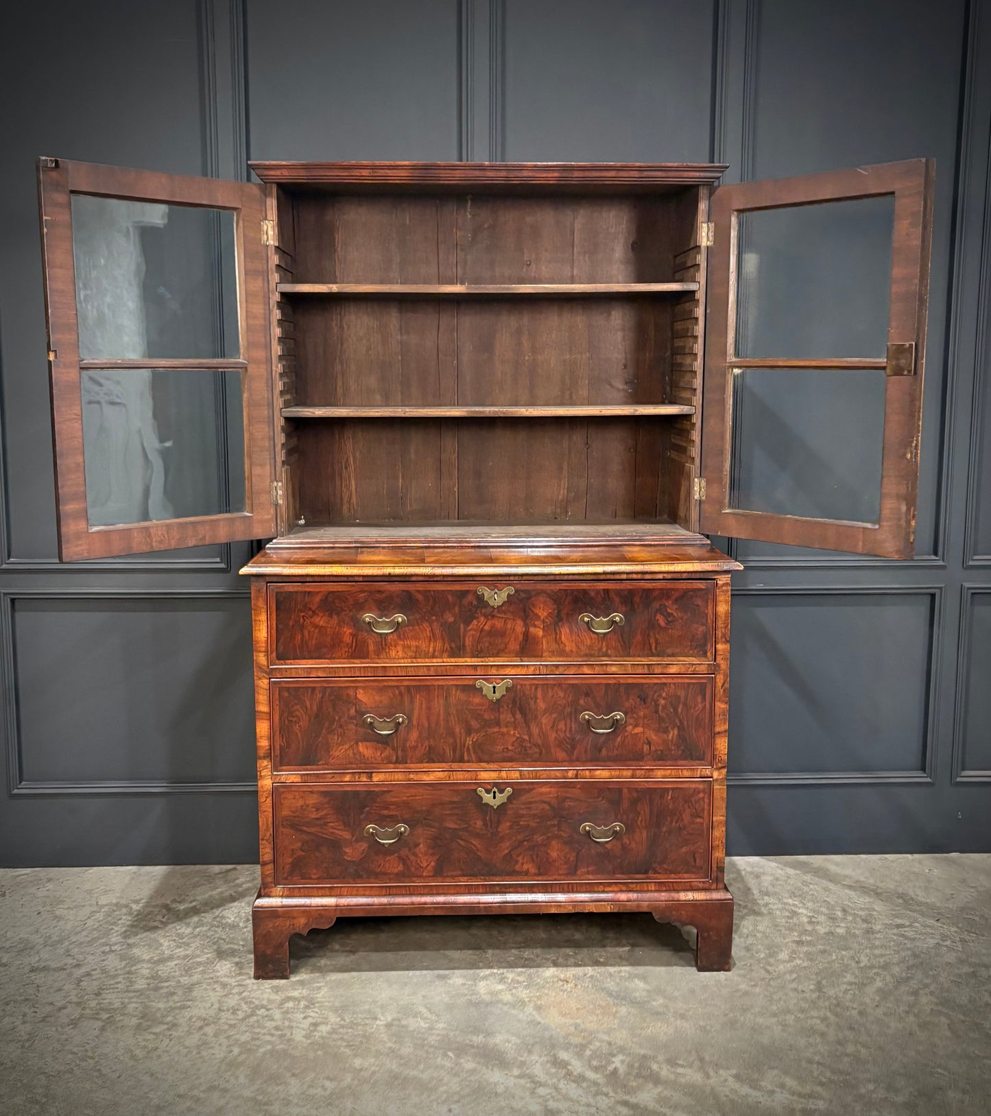 Queen Anne Walnut Secretaire Bookcase
