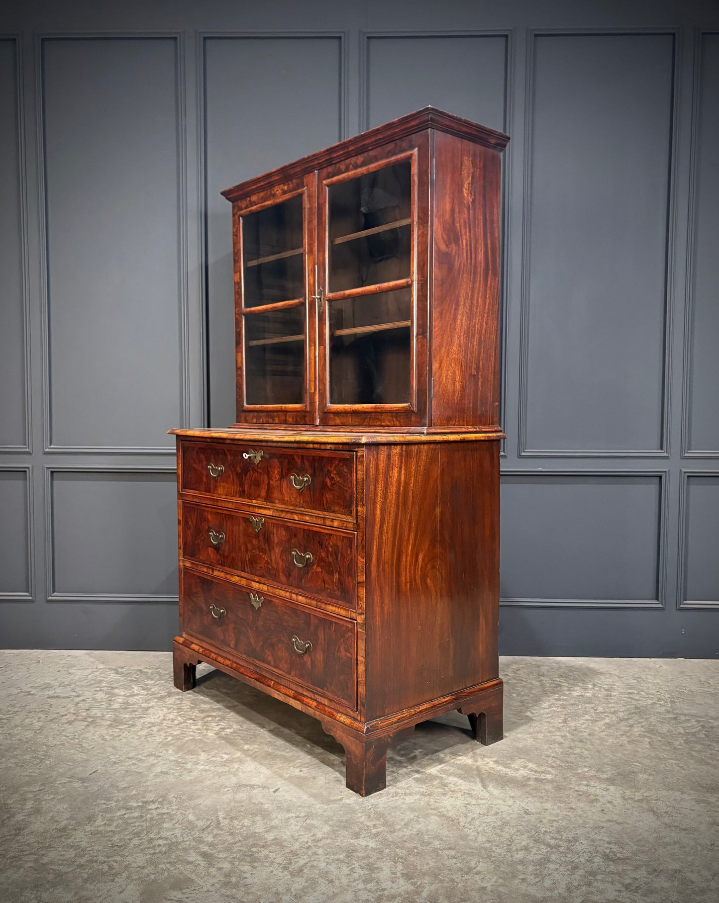 Queen Anne Walnut Secretaire Bookcase