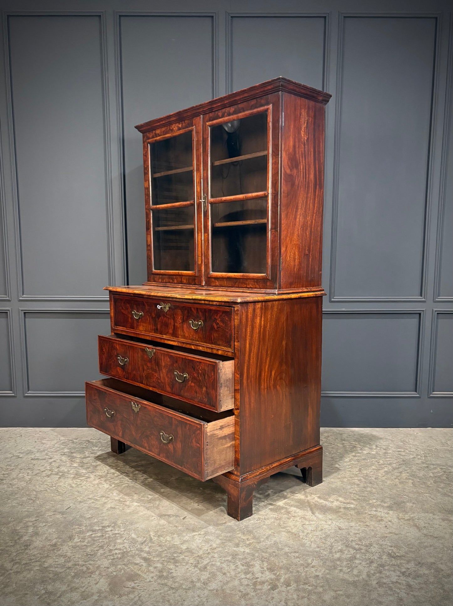 Queen Anne Walnut Secretaire Bookcase