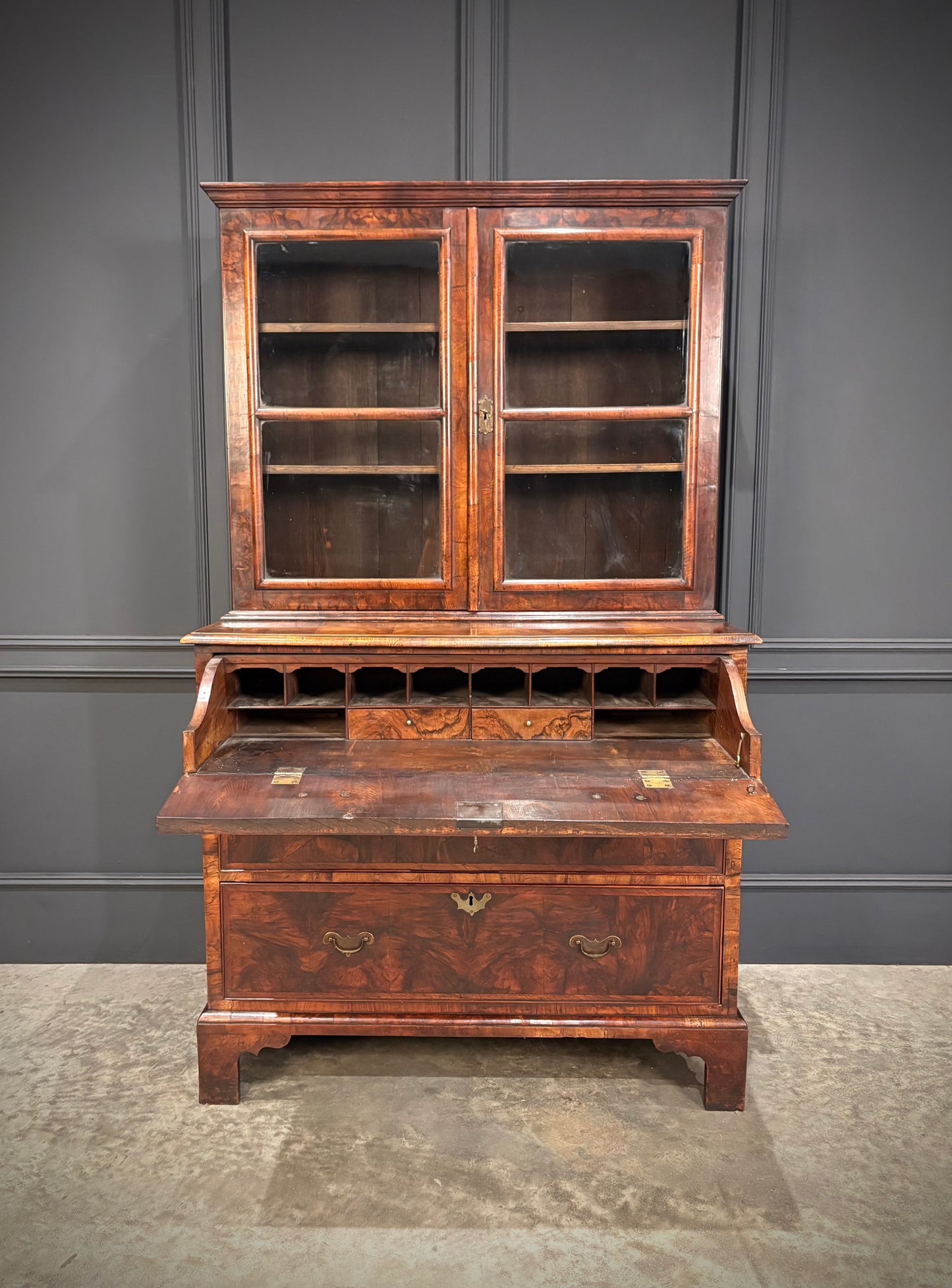 Queen Anne Walnut Secretaire Bookcase